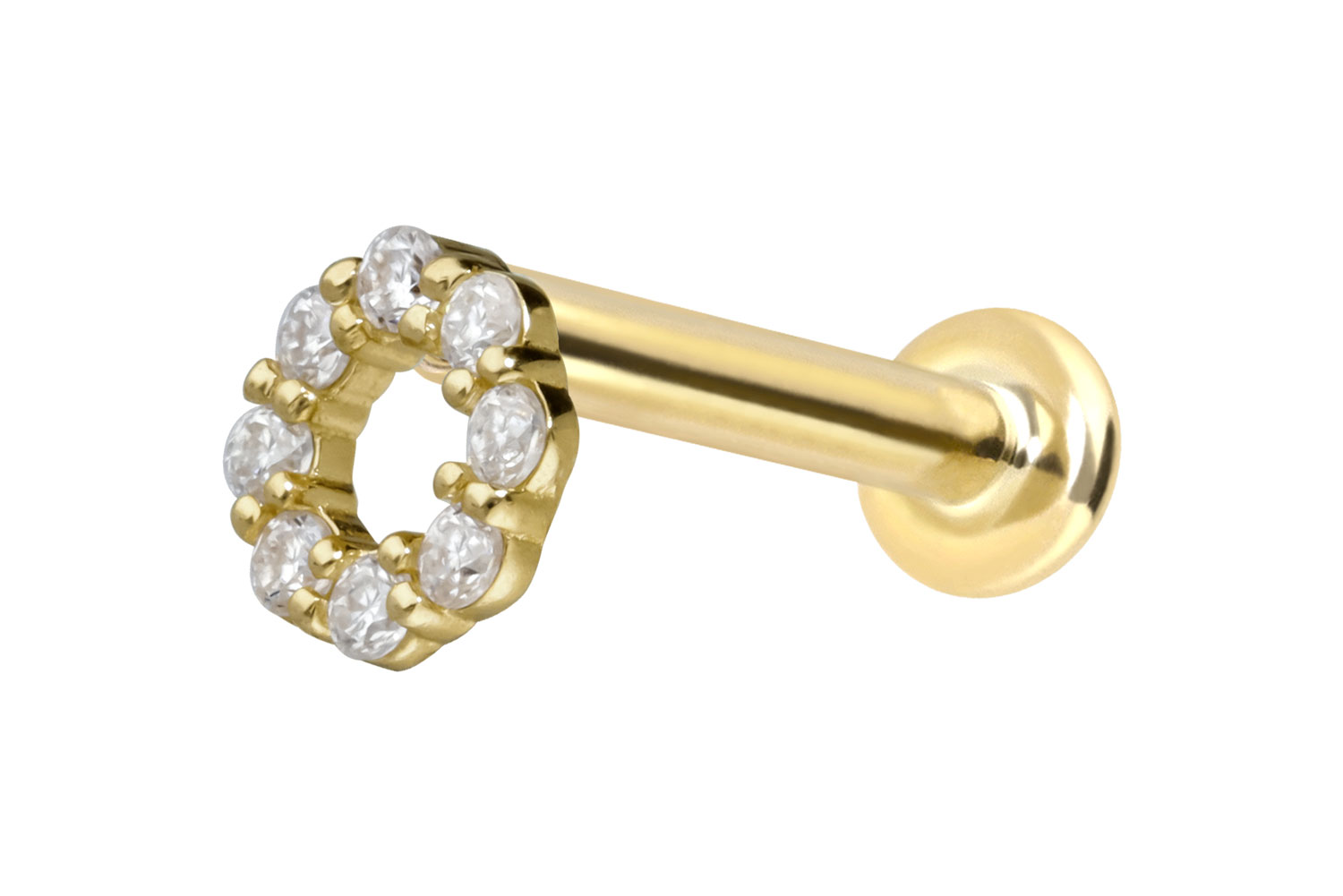 14 Karat Gold Labret Piercing mit Push Fit MOISSANIT-KREIS